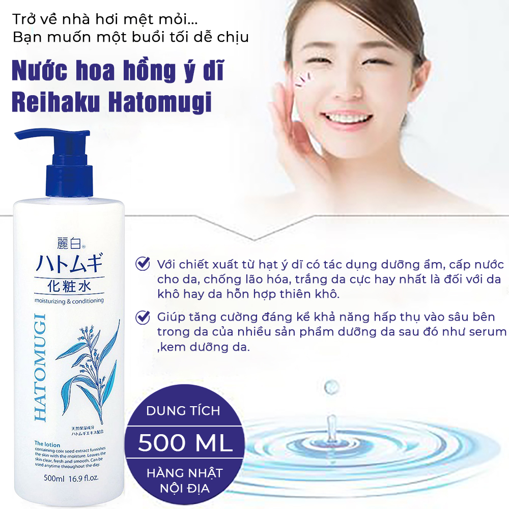 Nước Hoa Hồng Naturie Hatomugi Skin Conditioner 500ml Ý Dỹ - Nhật Bản