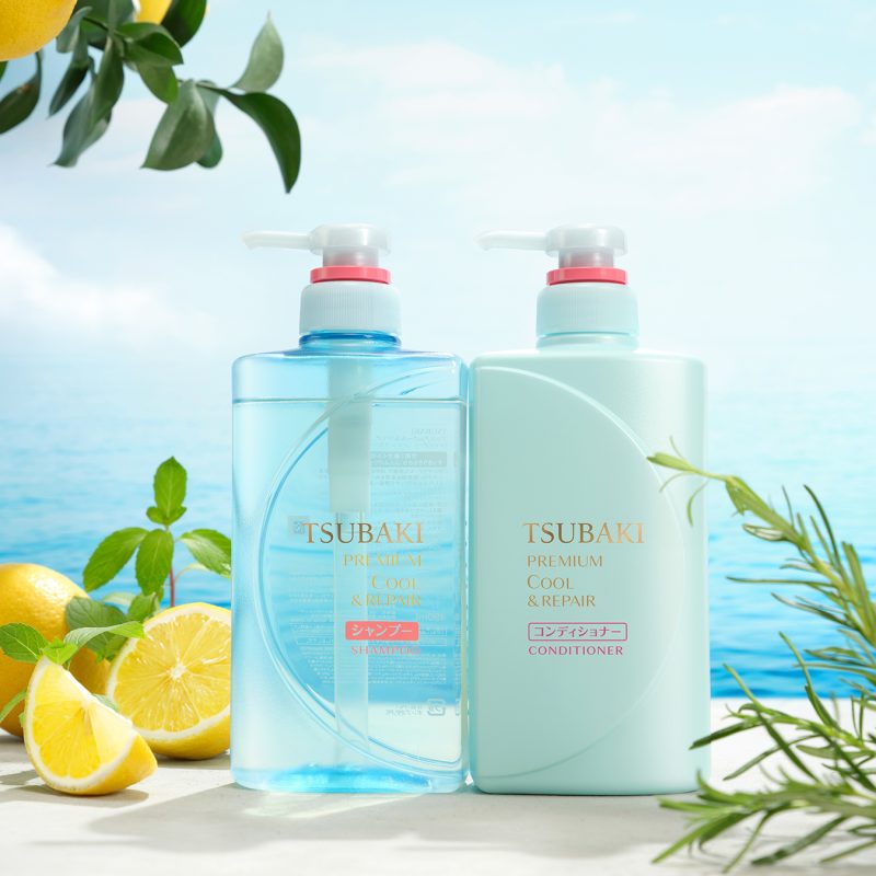 Cặp gội - xả Tsubaki Premium Cool bạc hà mát lạnh 490ml (màu xanh)
