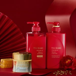 Cặp gội - xả Tsubaki Premium dưỡng tóc bóng mượt 490ml (màu đỏ)
