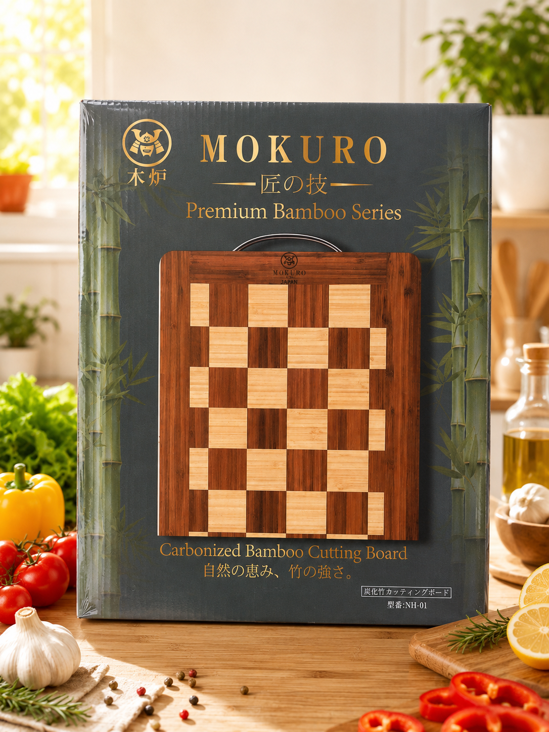 Thớt Tre Carbon Hóa MOKURO Premium Bamboo Series NH-01 – Sang Trọng, Bền Bỉ Chuẩn Nhật Bản